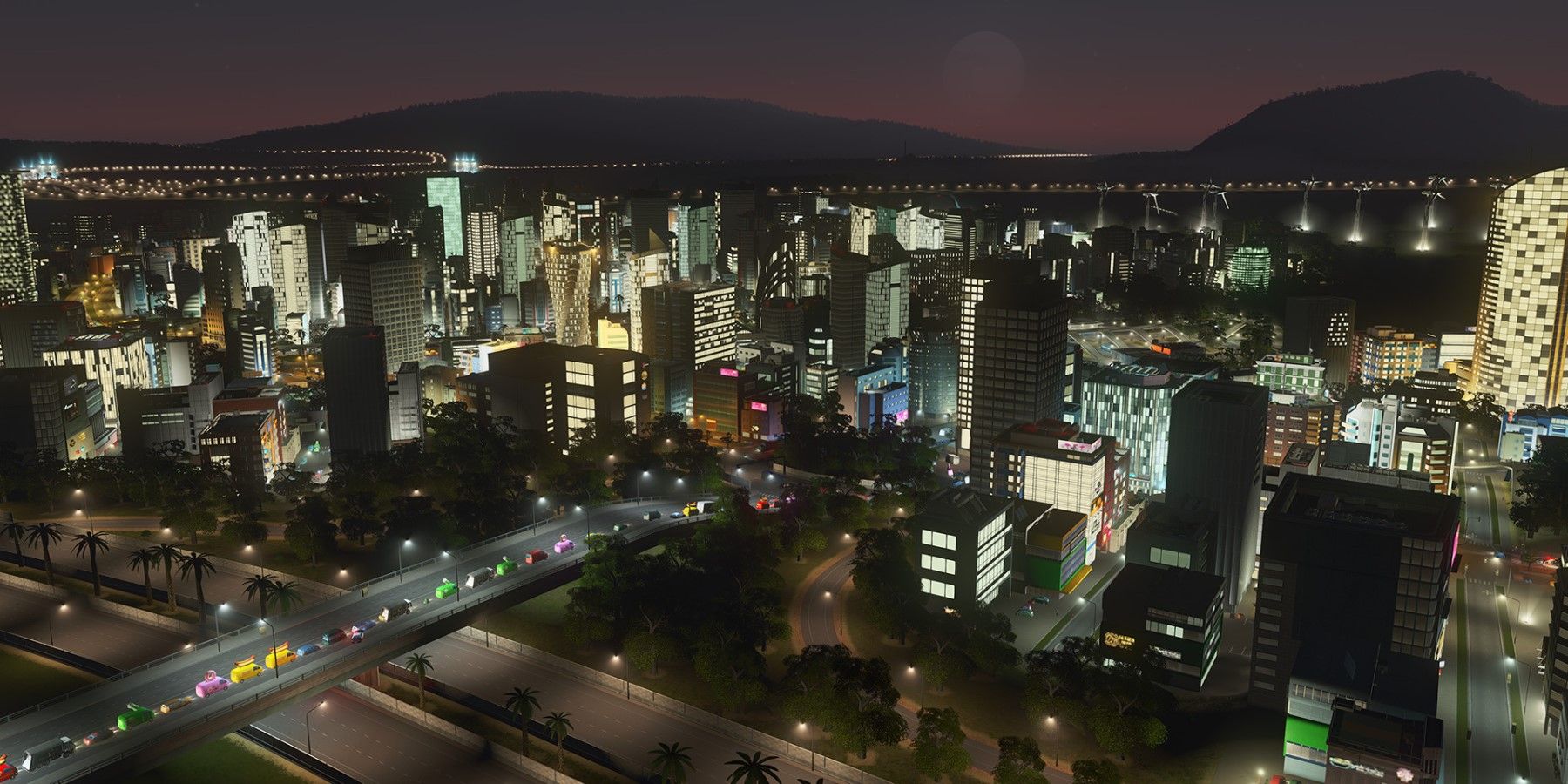 Cities: Skylines Raised Road in Night city