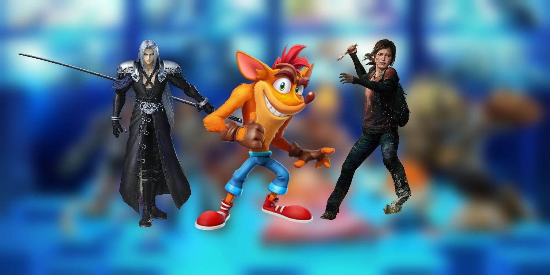 crash bandicoot sephiroth final fantasy 7 and ellie the last of us playstation all-stars battle royale