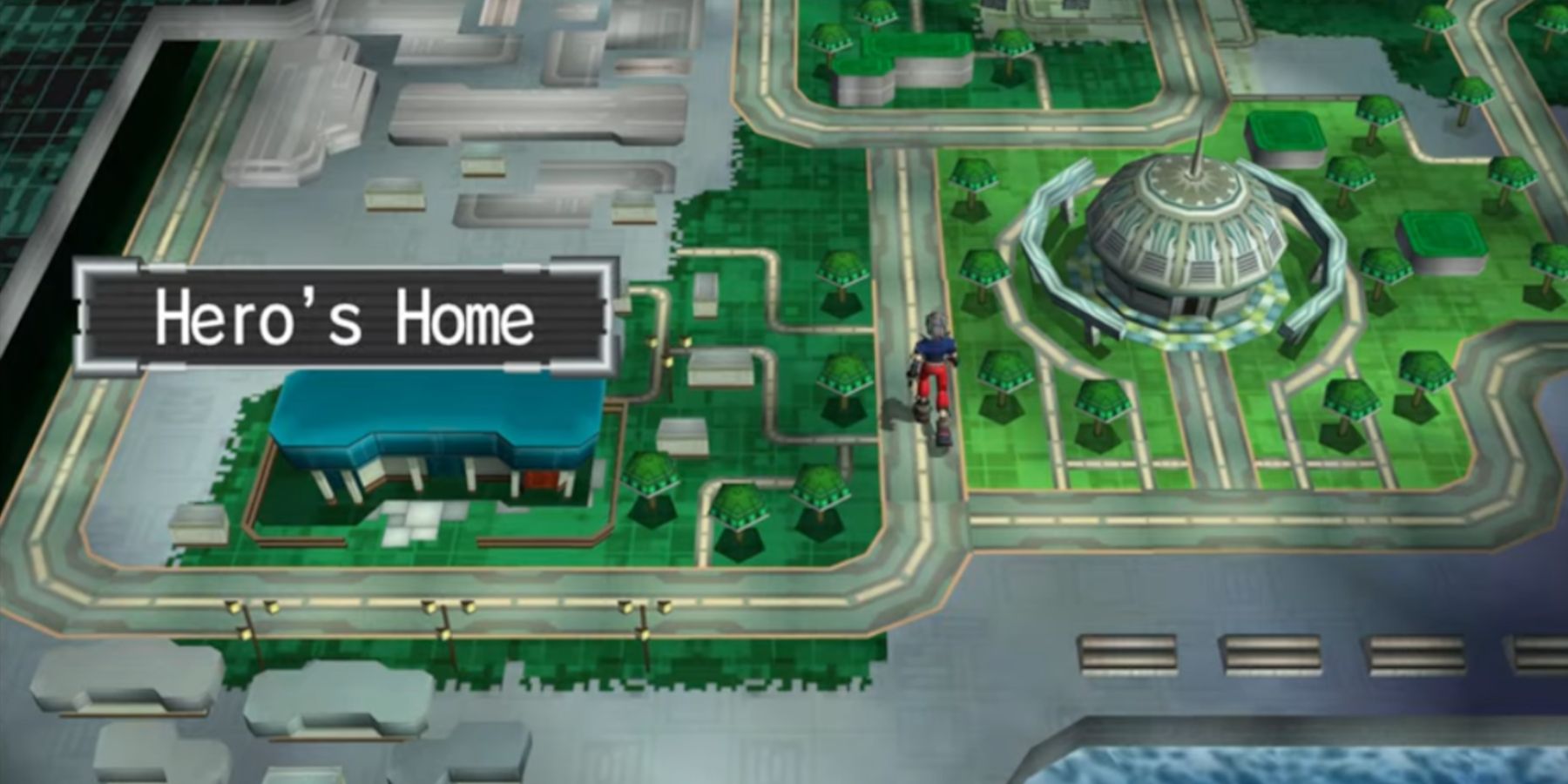 The main character in Custom Robo for the Nintendo GameCube explores the area surrounding his home.