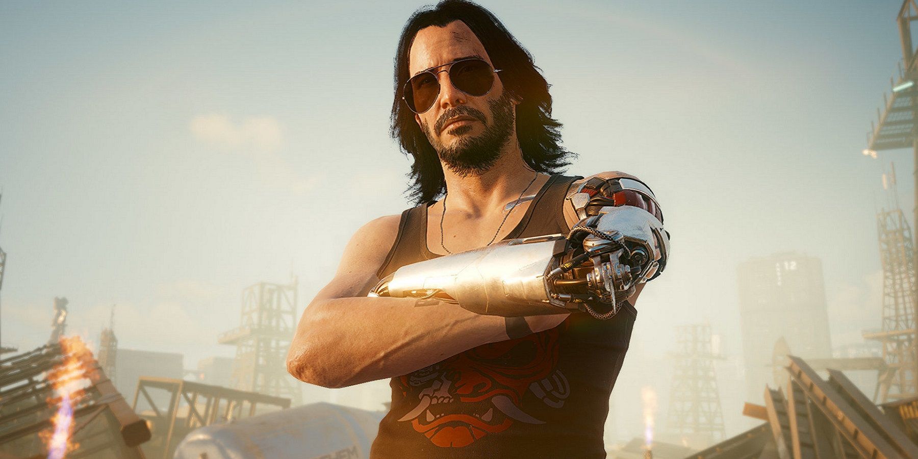 Image from Cyberpunk 2077 showing Johnny Silverhand wearing sunglasses.