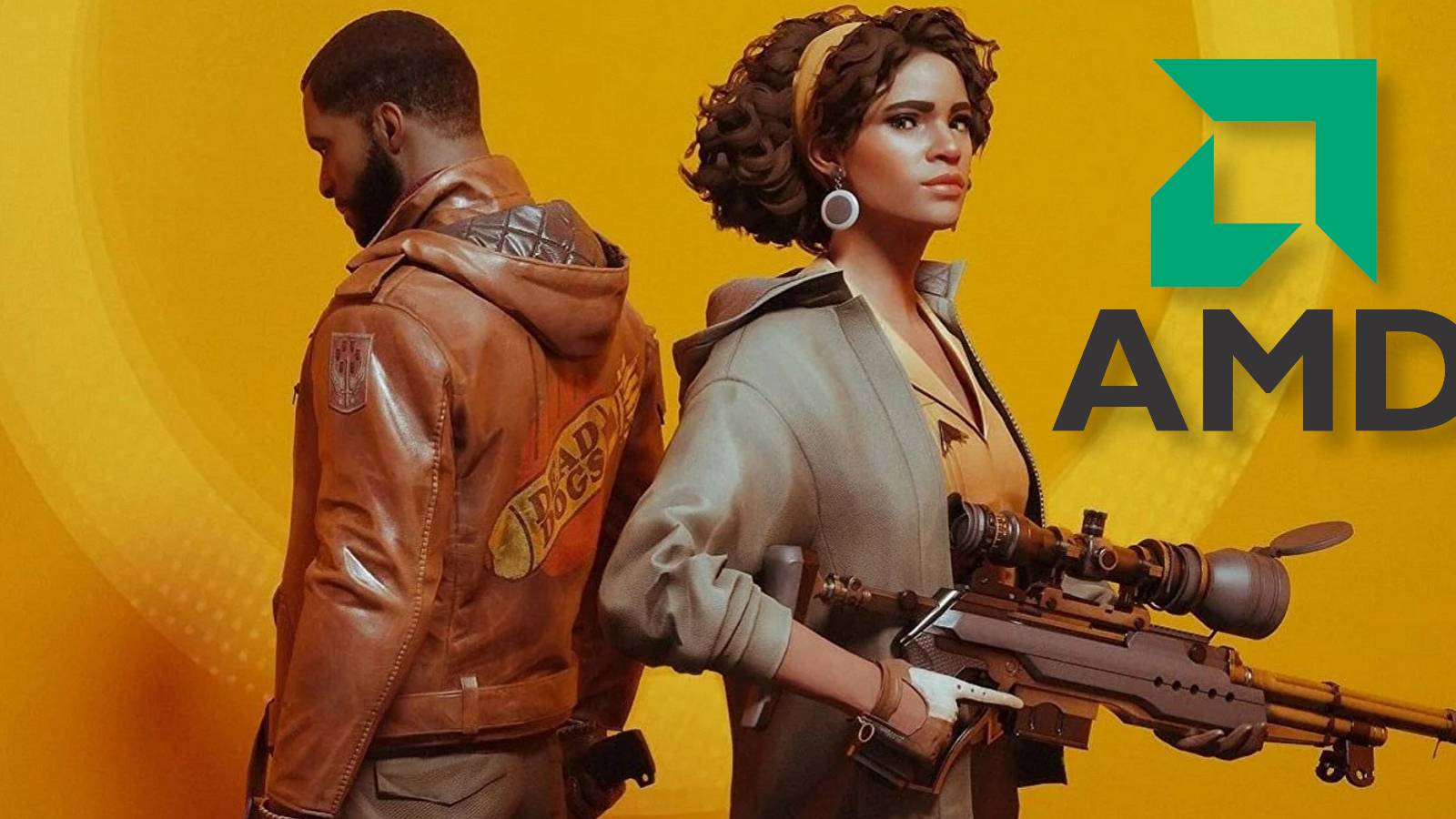 Image of Colt and Julianna from Deathloop with the AMD logo in one corner.