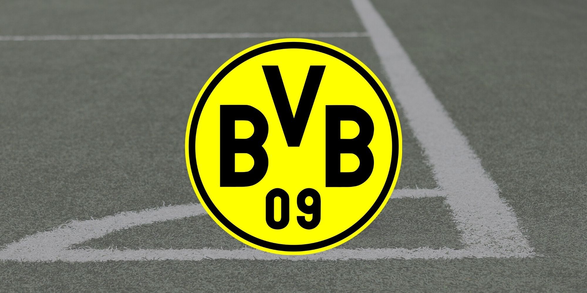 The official Borussia Dortmund club badge over an image of a football field.