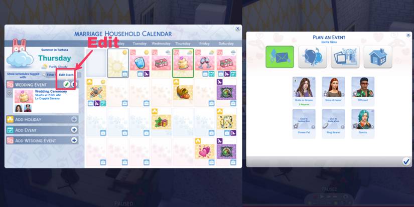 edit event using calendar in the sims 4