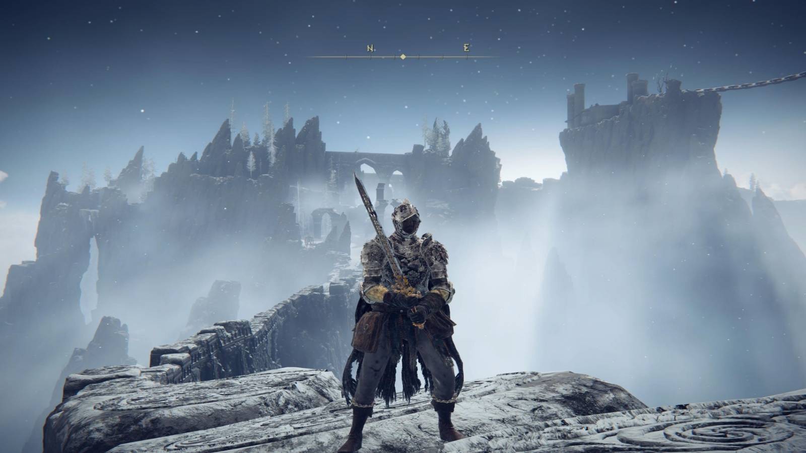 elden ring character standing snow area