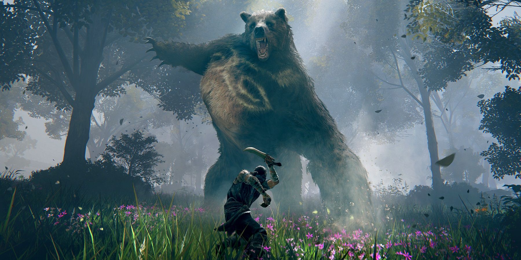 Image from Elden Ring showing the player about to fight the runebear.