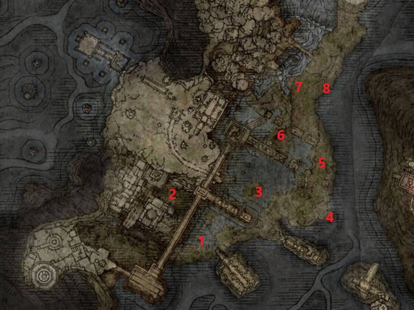 Elden Ring Flame Pillars in Siofra River Map