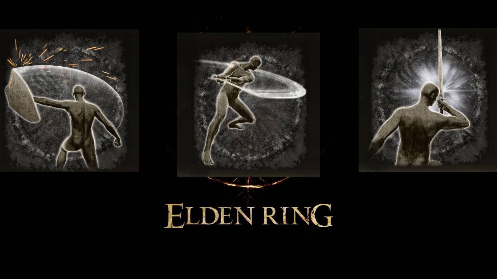 The Elden Ring logo with three Skills icons superimposed on top.
