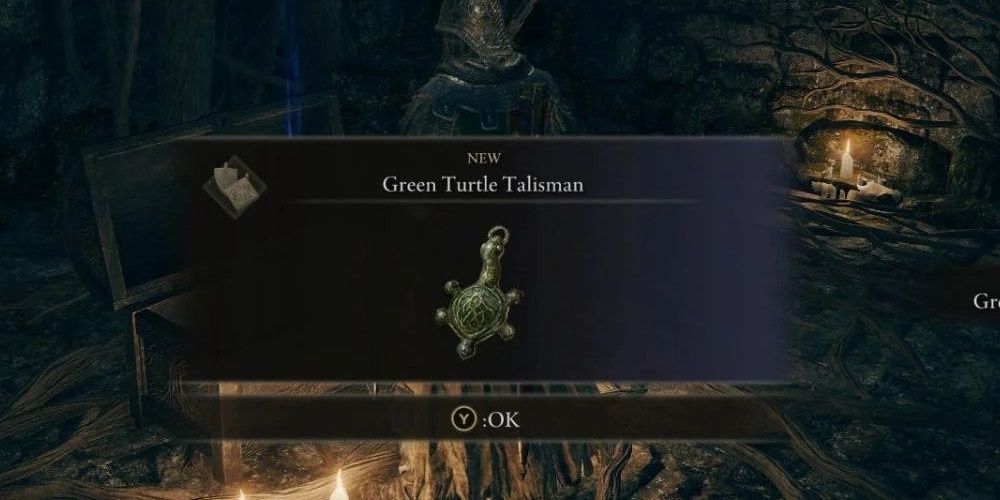 Изображение игрока, находящего Талисман Зеленой Черепахи.