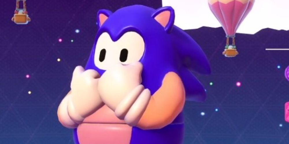 Cameo of Sonic the Hedgehog in Fall Guys: Ultimate Knockout.