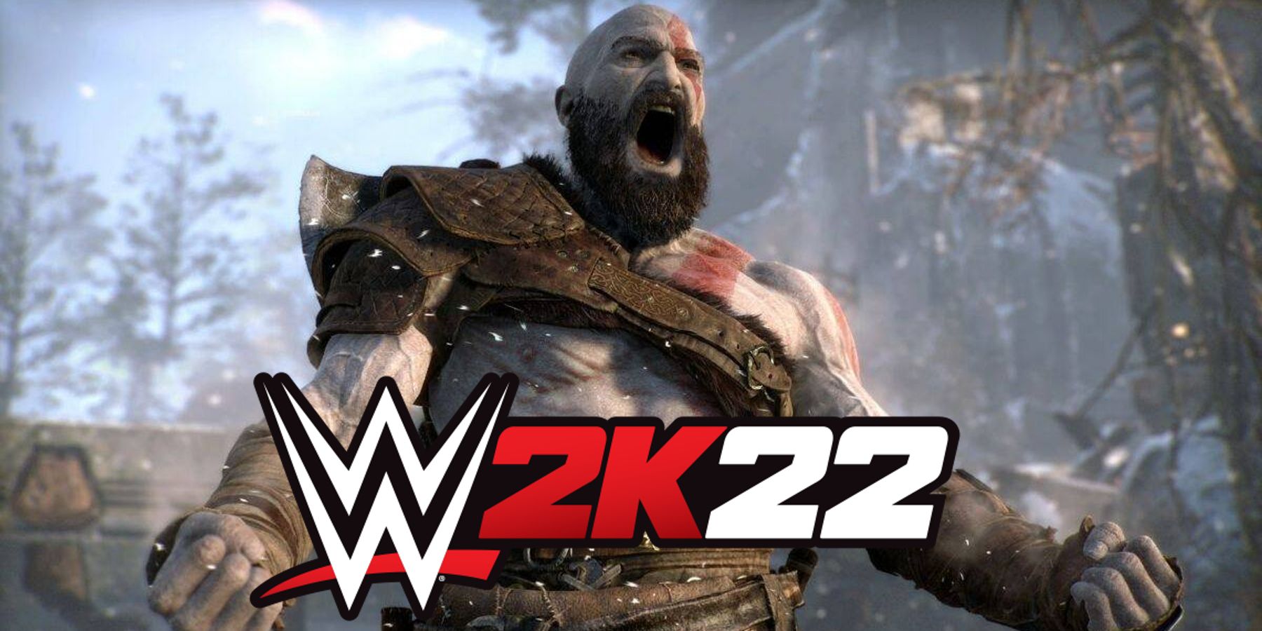 god of war kratos yelling spartan rage wwe 2k22 logo