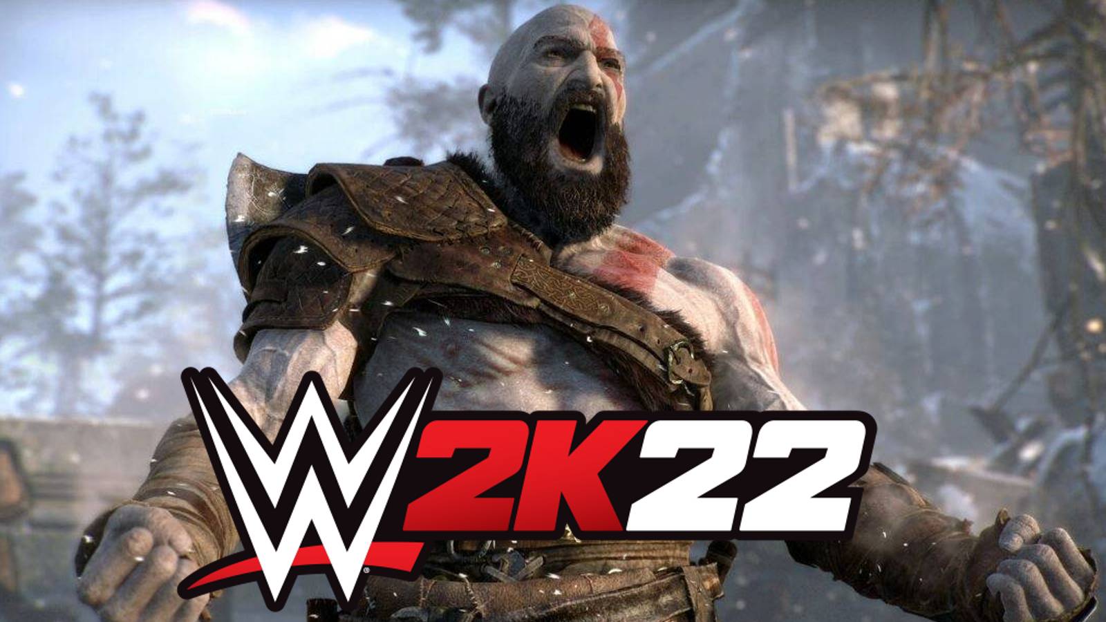 god of war kratos yelling spartan rage wwe 2k22 logo