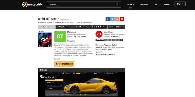 gran turismo 7 metacritic reviews