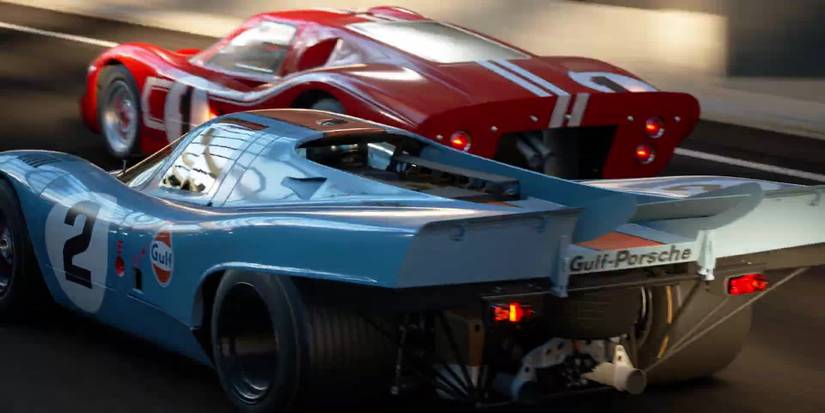 grand turismo 7 red and blue cars racing