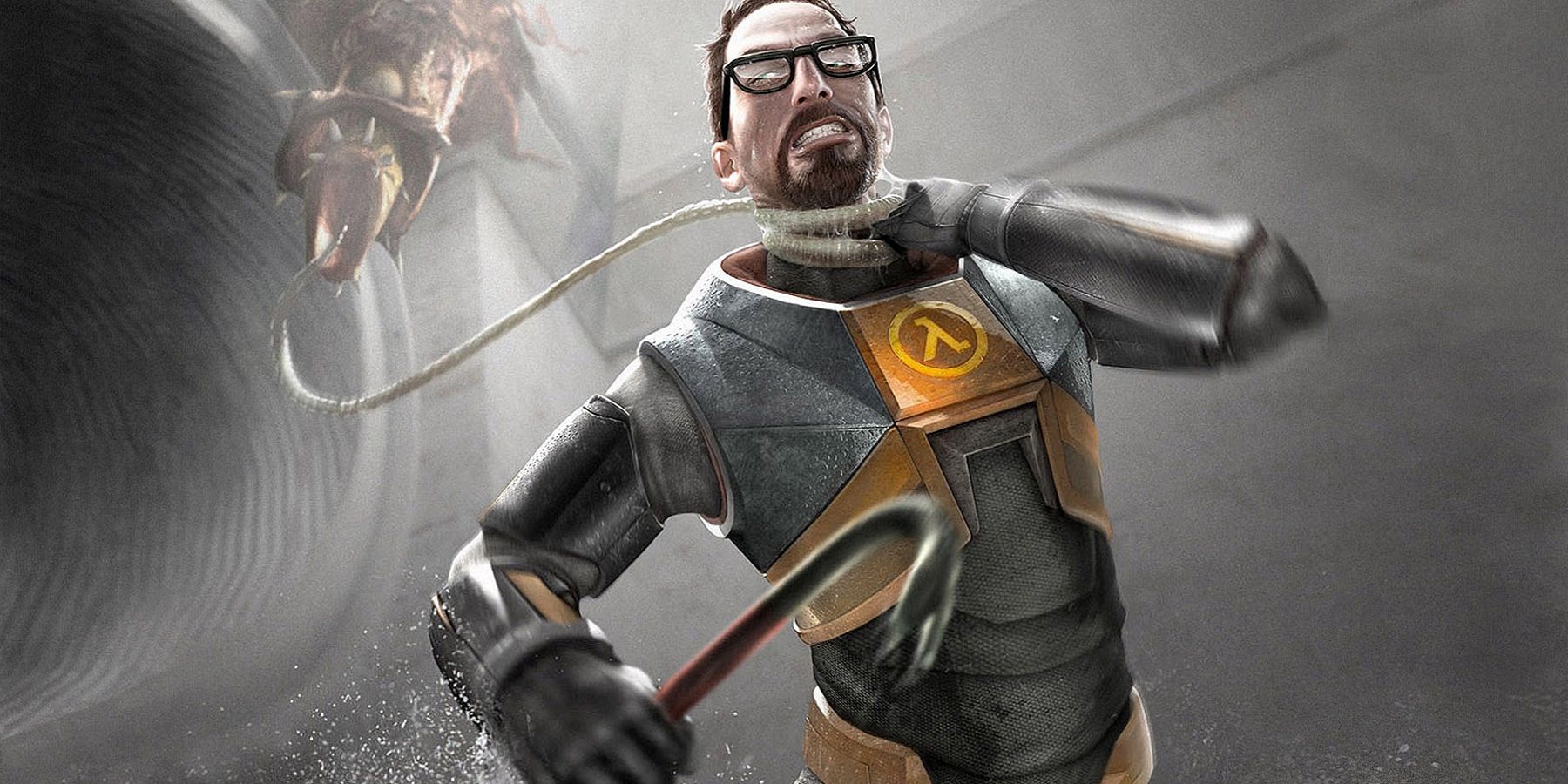Image from Half-Life showing Gordon Freeman being strangled by a barnacle.
