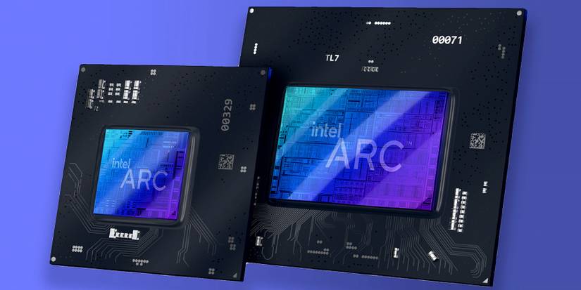 Image of a couple of Intel Arc graphics chips.