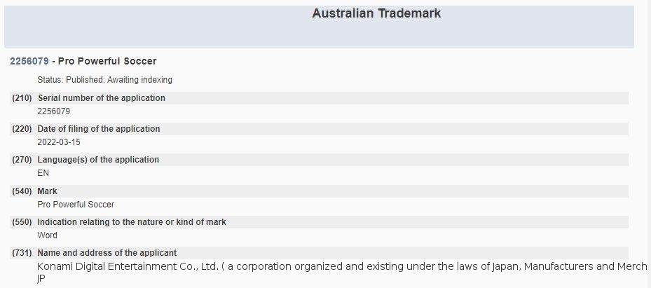 austrailian trademark for pro powerful soccer