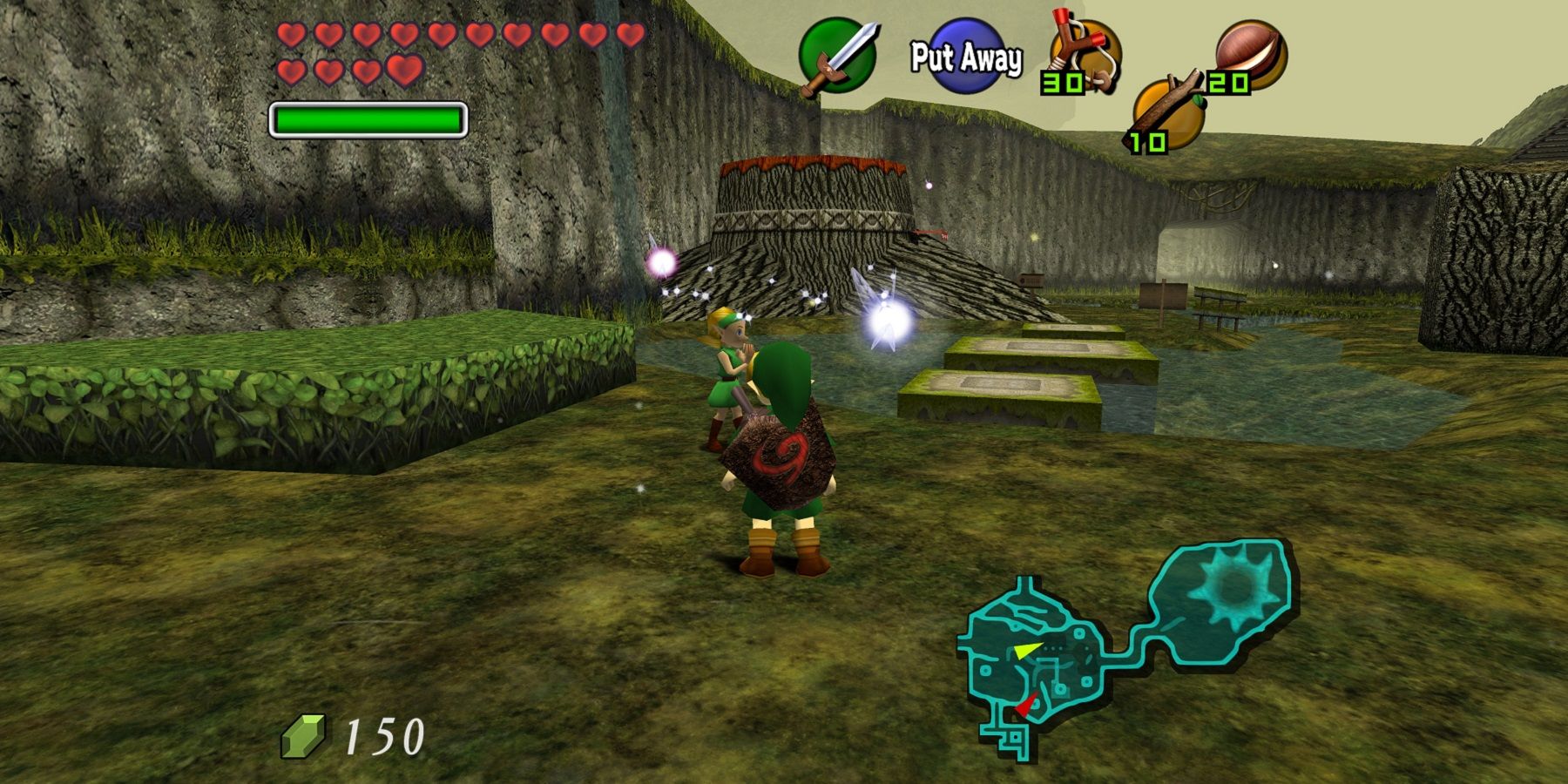 Изображение из Legend of Zelda: Ocarina of Time, на котором показаны Линк и Нави.