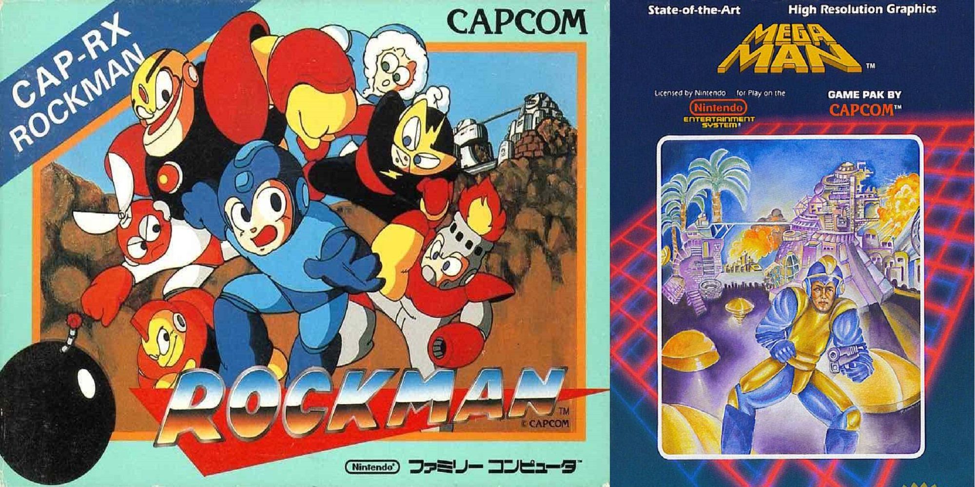 Mega Man Japanese and US Box art