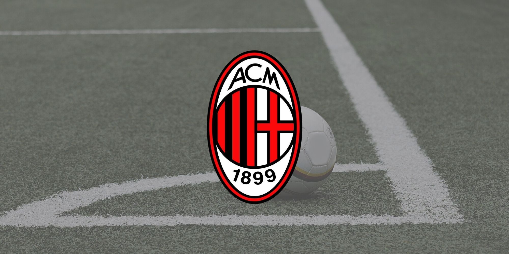 The official AC Milan club badge over an image of a football field.