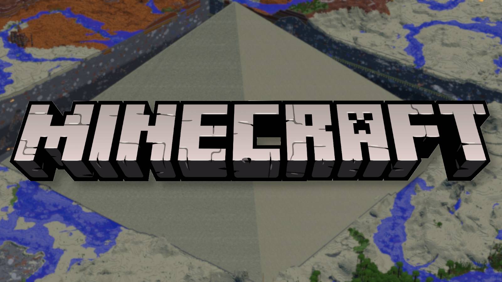 The Minecraft logo with a giant pyramid in the background.