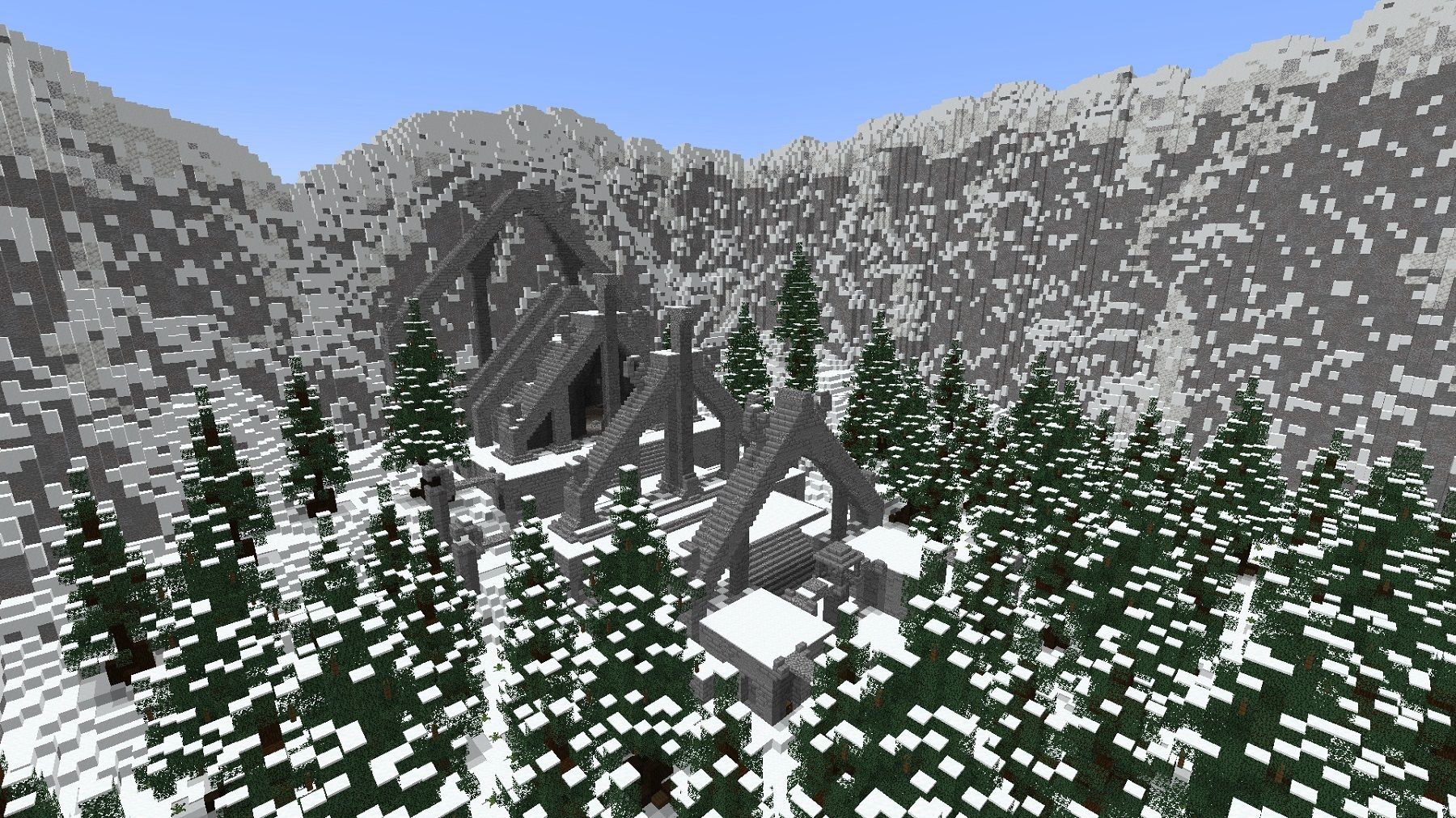 Image from Minecraft showing a recreation of Skyrim's Bleak Falls Barrow dungeon.