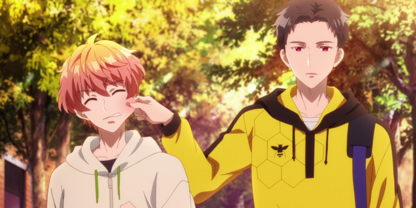 Rugby player pinching Natsuza's cheek