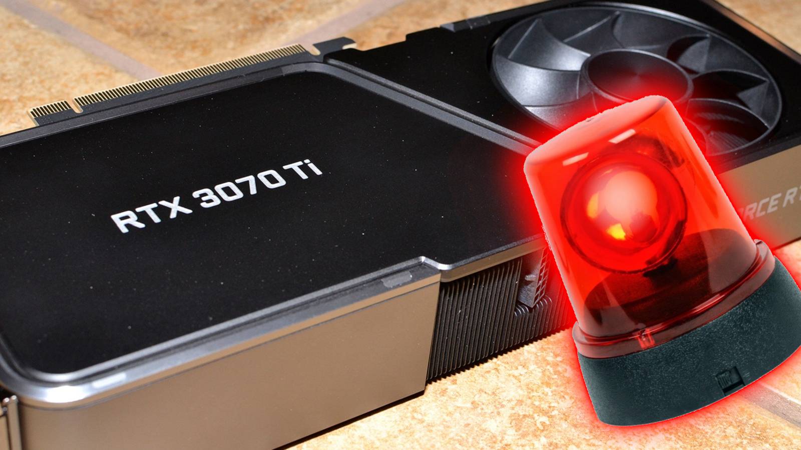 Image of an Nvidia RTX 3070 Ti with a red police siren in front of it.