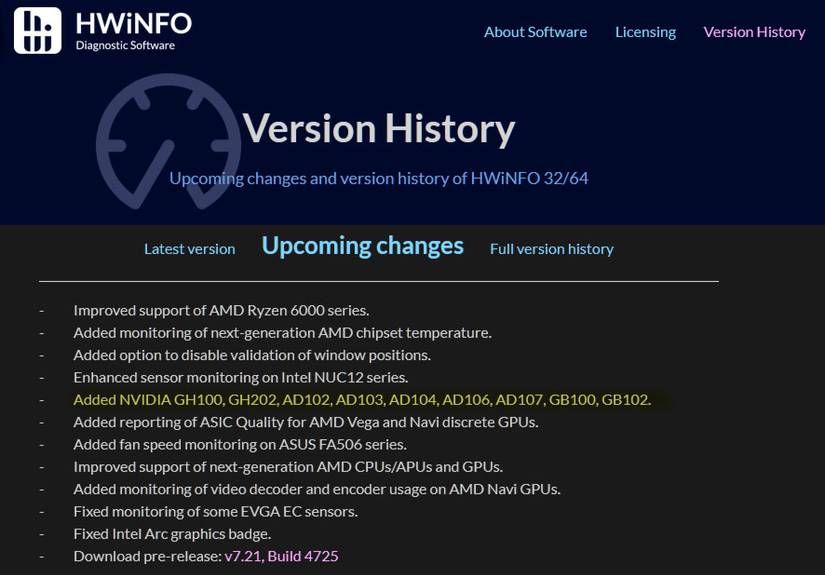 Leak showing five AD Nvidia products in release notes.