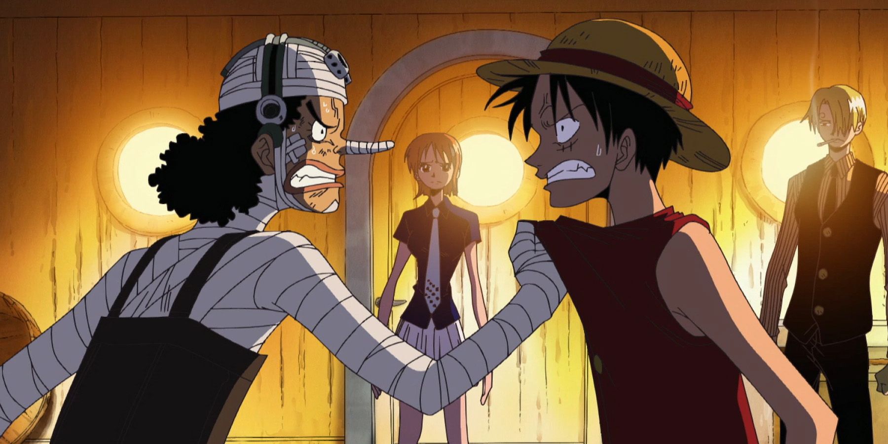 one piece luffy arguing with usopp