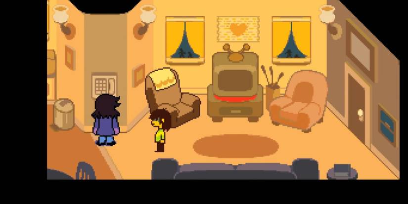 Susie from Deltarune pretends to use the phone.