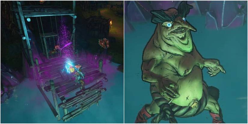 Murphetta trapped in a cage  and Garglesnot from Little Boy Blues questline in Tiny Tina's Wonderlands 