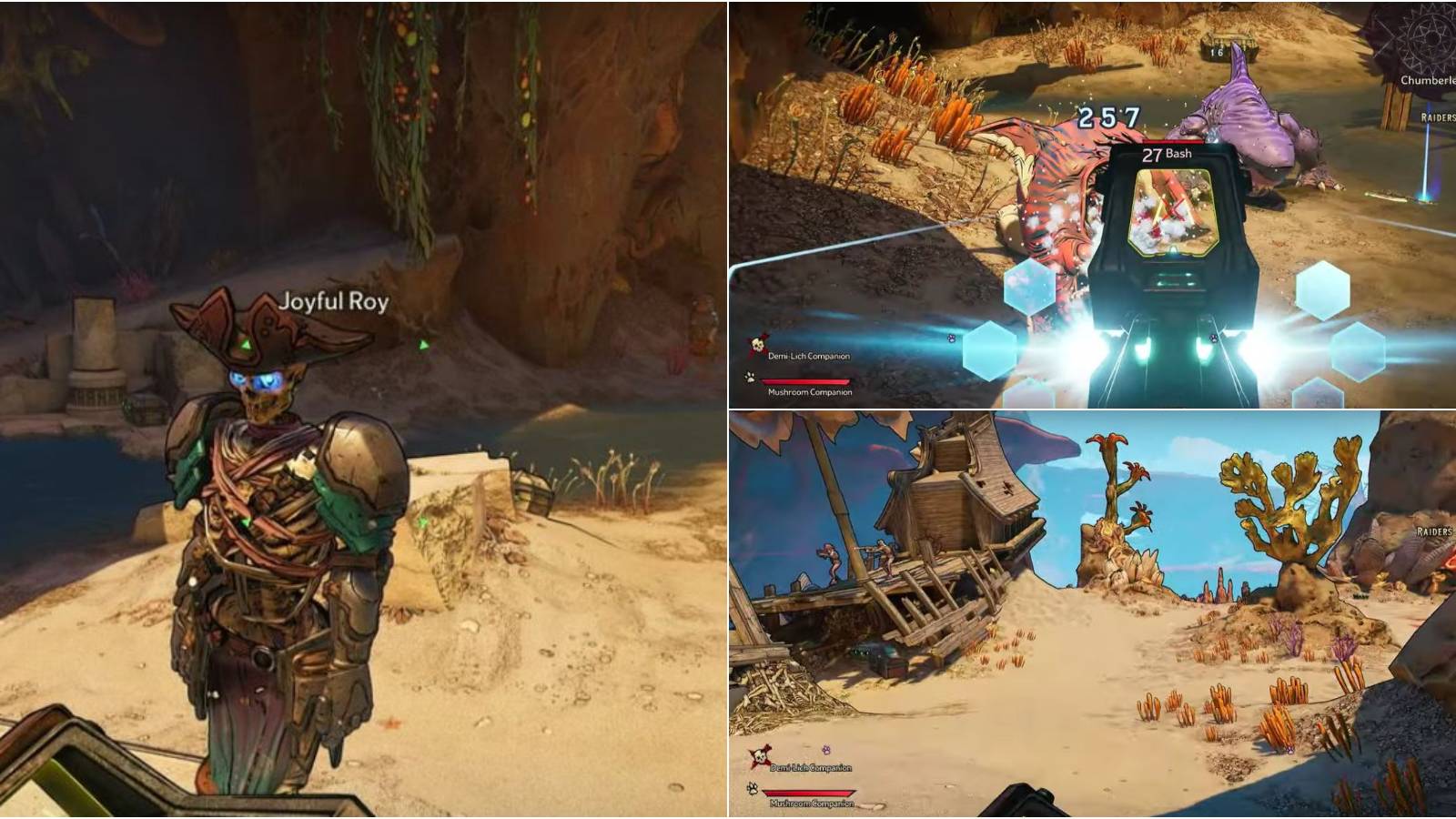 Showcase of various steps for Raiders of the Lost Shark in Tiny Tina's Wonderlands.