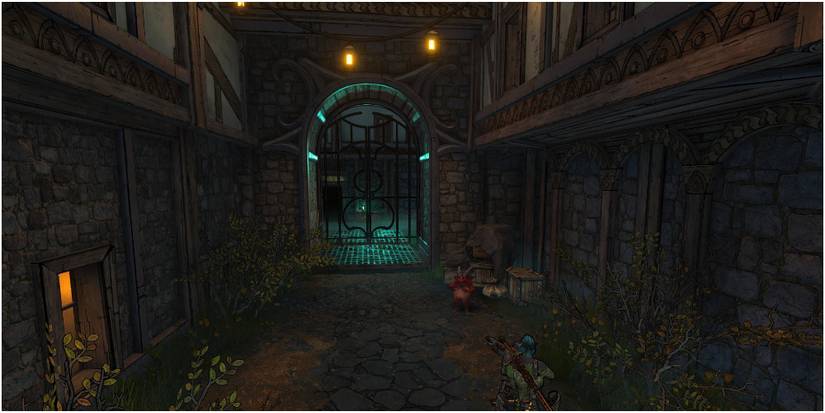 Zygaxis in front of the Catacombs from the quest Inner Daemons in Tiny Tina's Wonderlands.