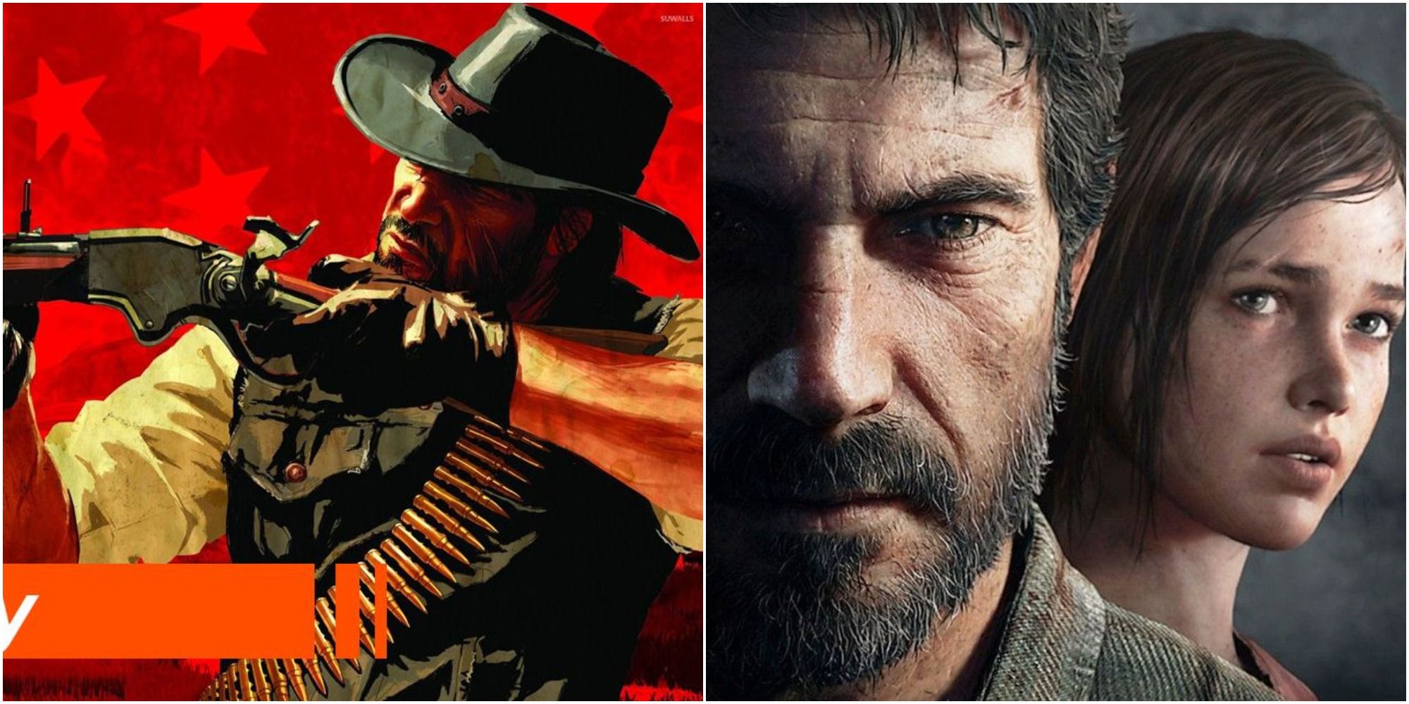 left: red dead redemption; right: Joel and Ellie in The Last Of Us