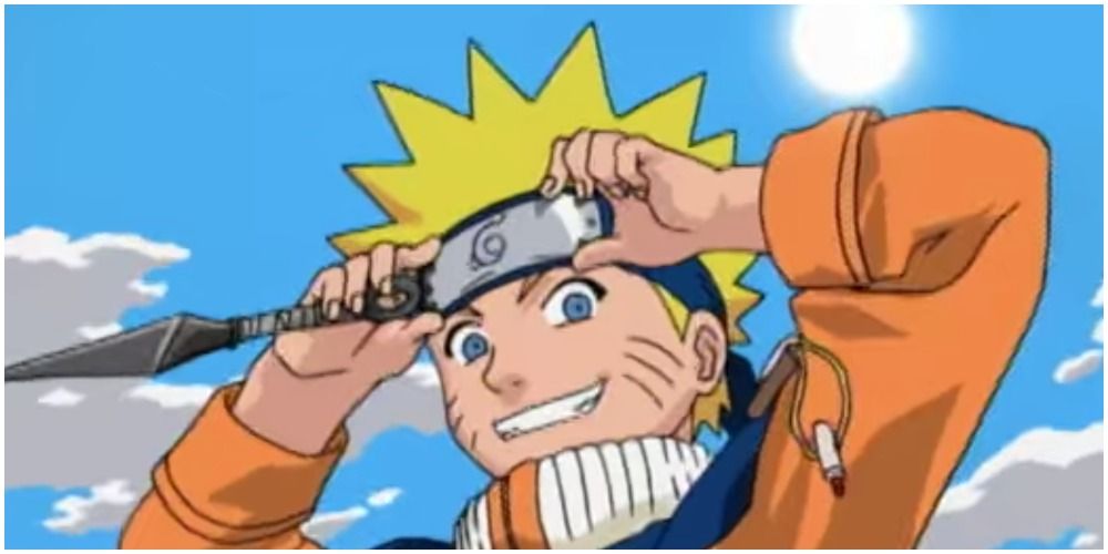 Naruto adjusting his headband.