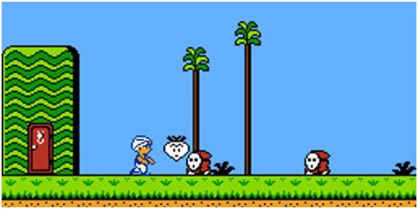 Throwing vegetable at Shy Guy.