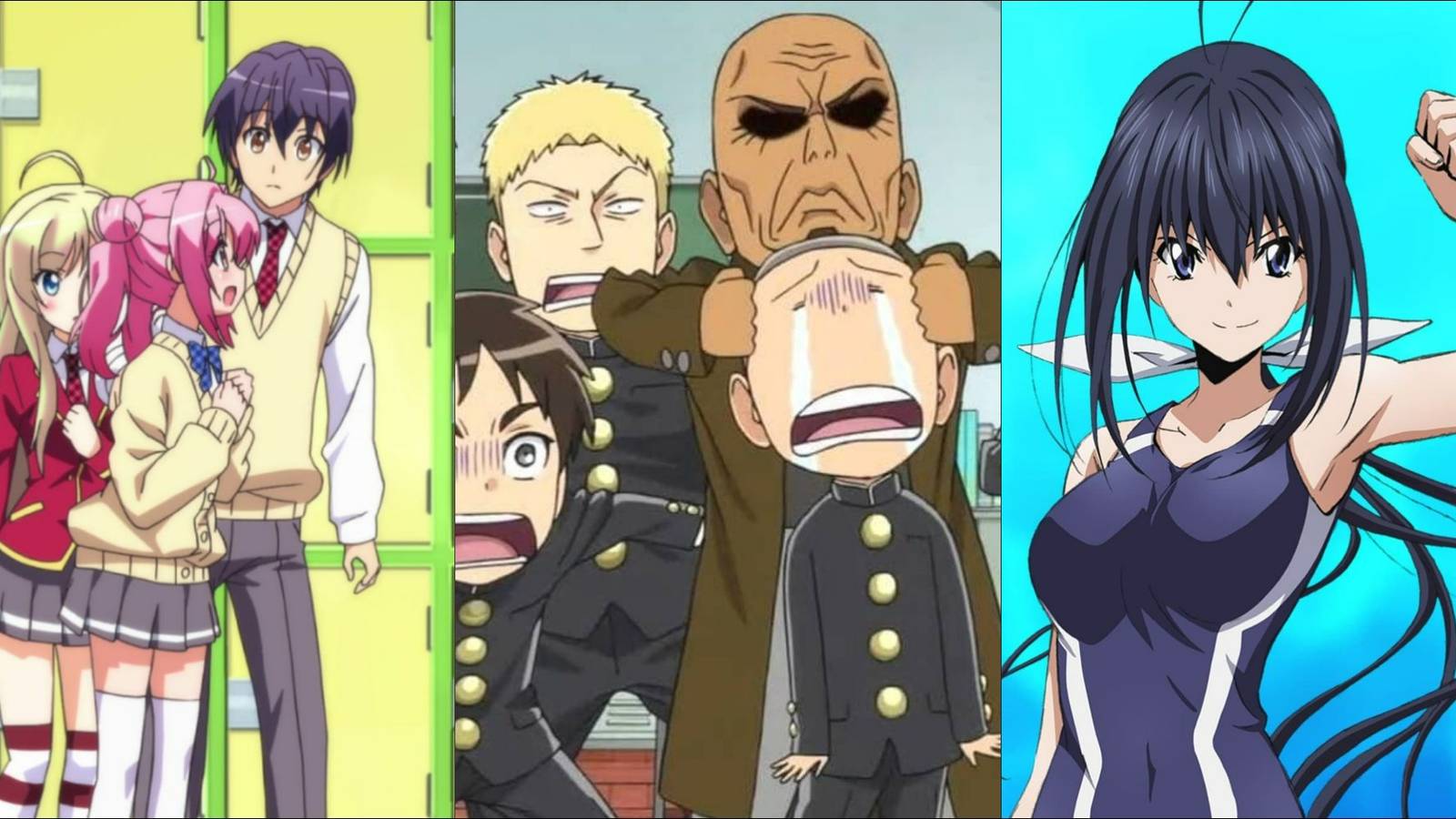 Characters from three cringe comedy anime
