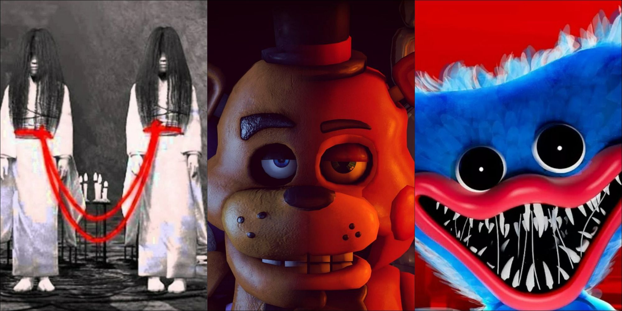 Страшные куклы из Fatal Frame, Five Nights at Freddy's и Poppy Playtime.