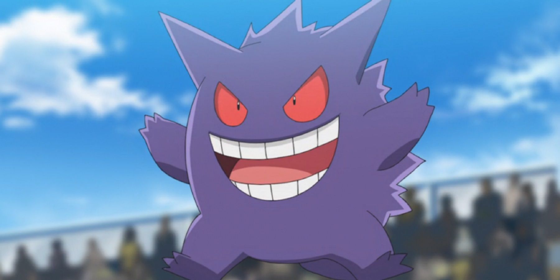 pokemon happy gengar soaring over crowd