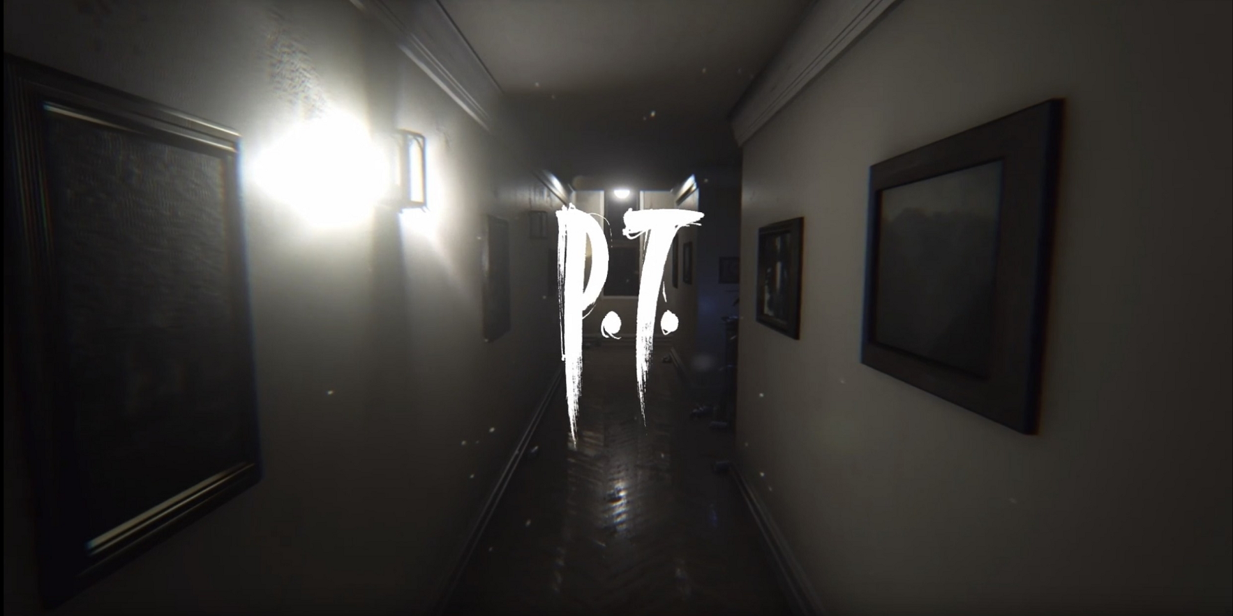 An image of the nightmarish corridor seen in the P.T. demo, complete with logo