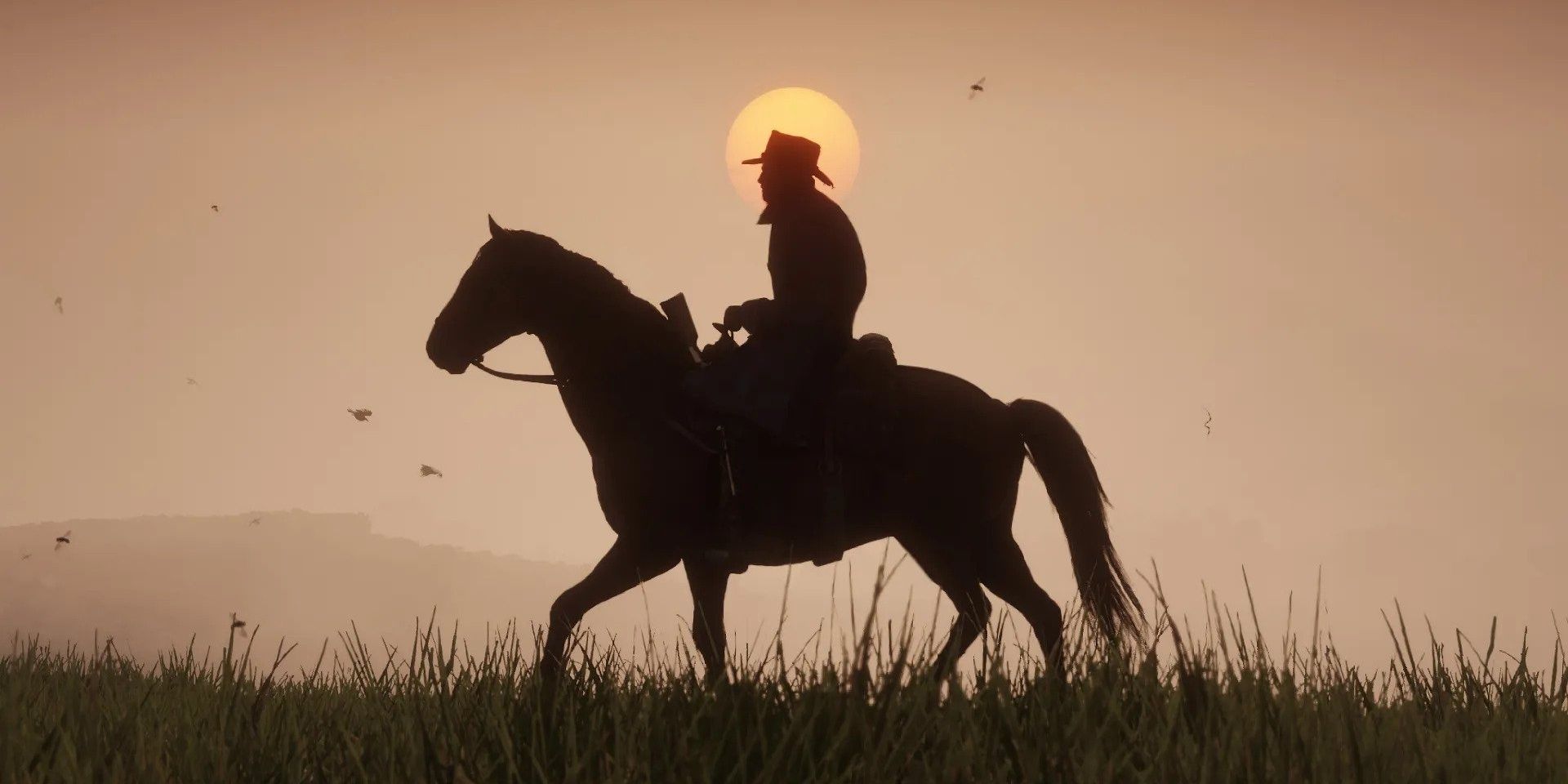 red dead 2 athur riding his horse with the moon in the background 