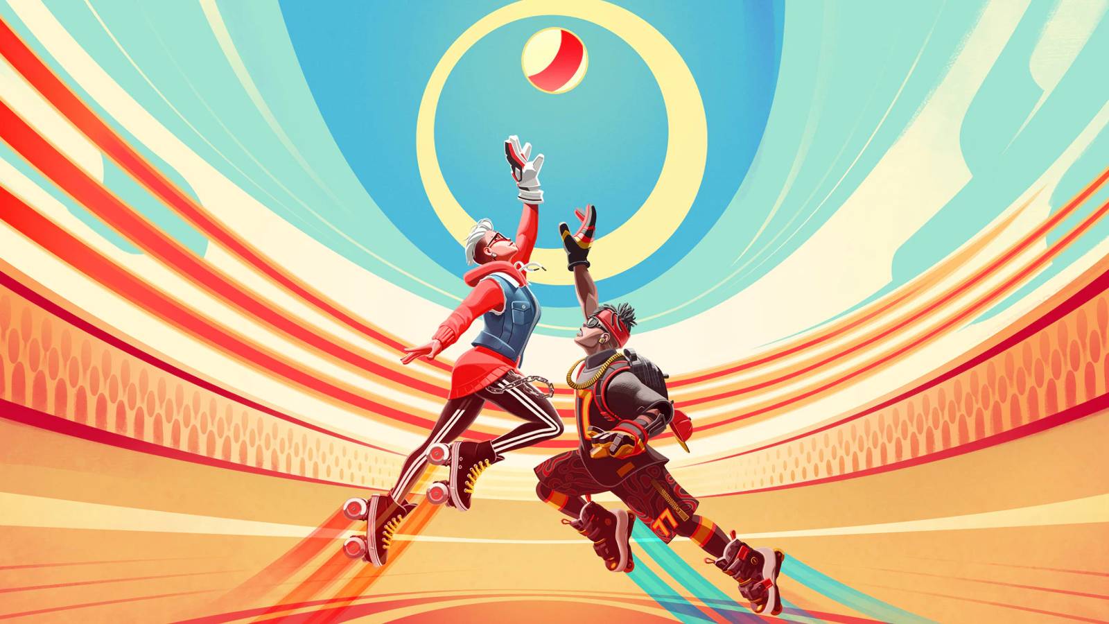 roller champions skaters reaching for the ball