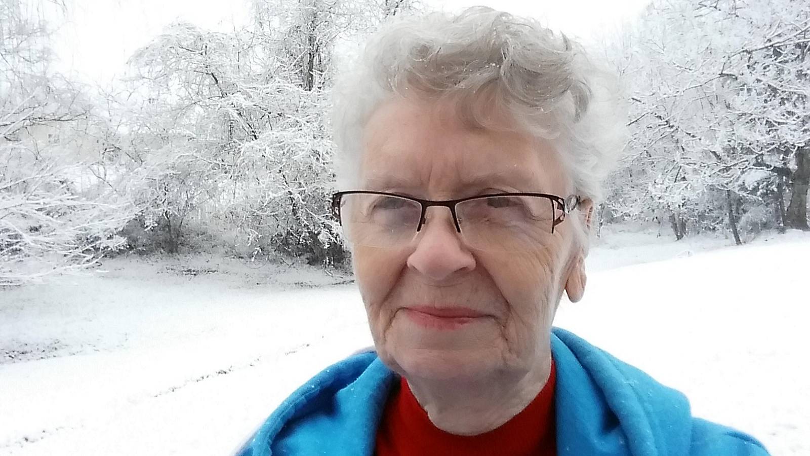 A photo of Shirley Curry, aka Skyrim Grandma, in the snow.