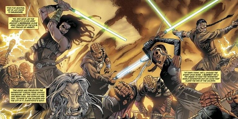 осада селевками из «Звездных войн: Республика», где Квинлан Вос и джедаи сражаются