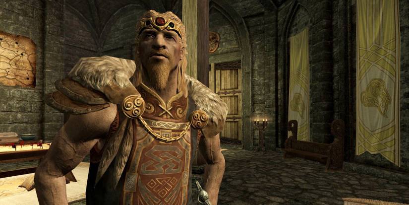 Jarl Balgruuf with his hands on his hips in The Elder Scrolls V: Skyrim