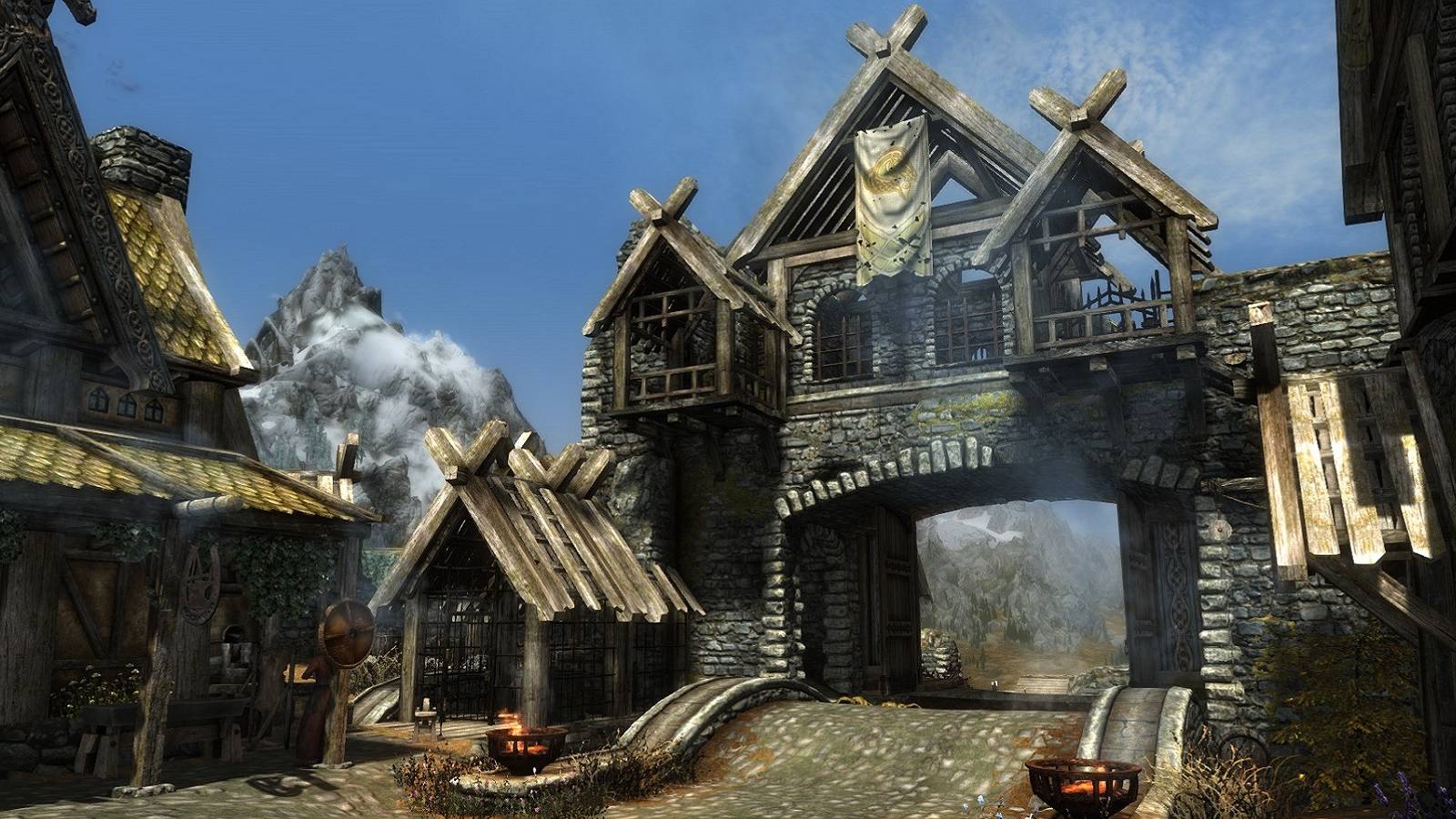 Screenshot from The Elder Scrolls 4: Skyrim showing the open gates of Whiterun.
