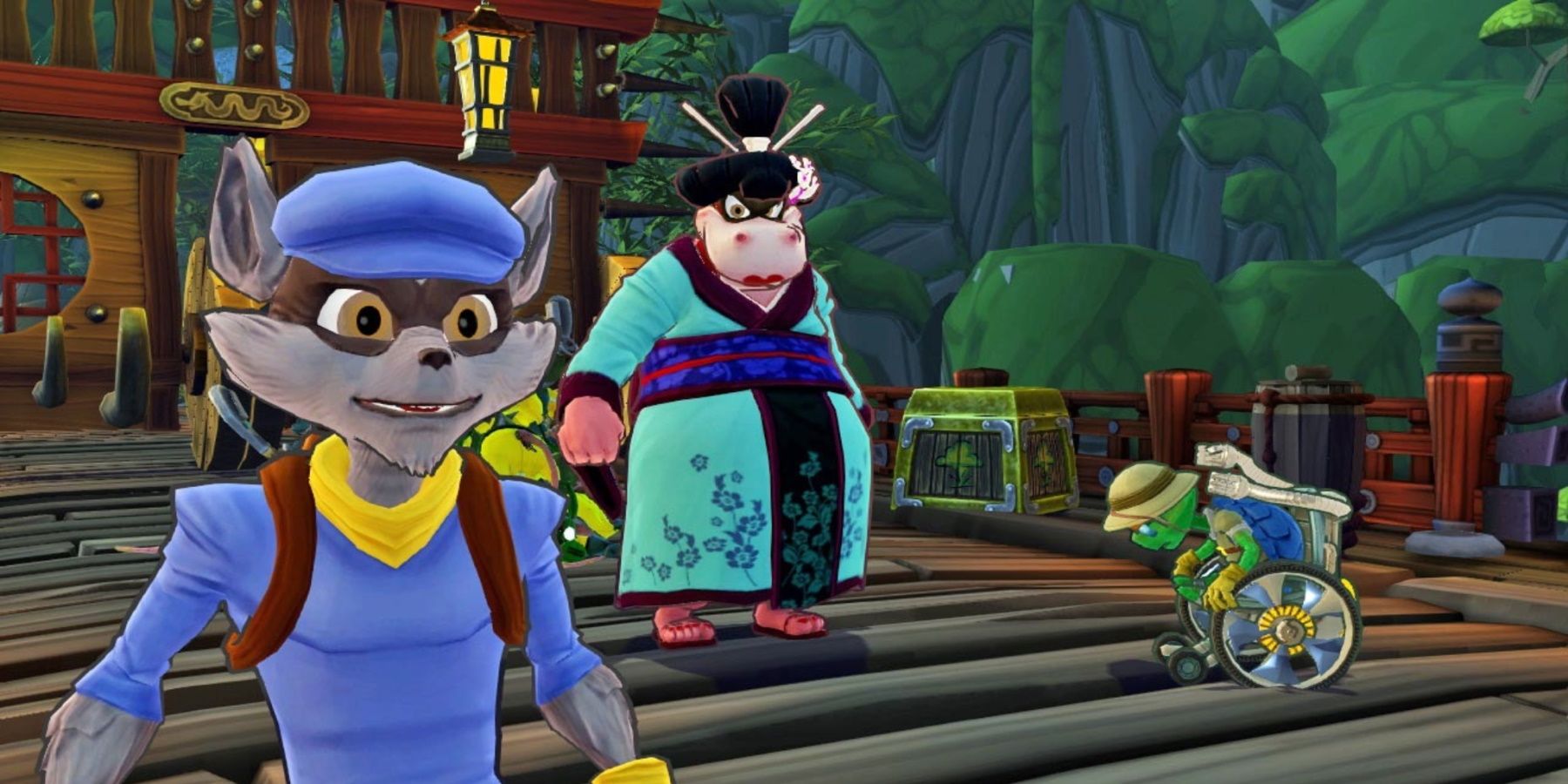 sly cooper thieves in time cutscene in japan with bentley and murray