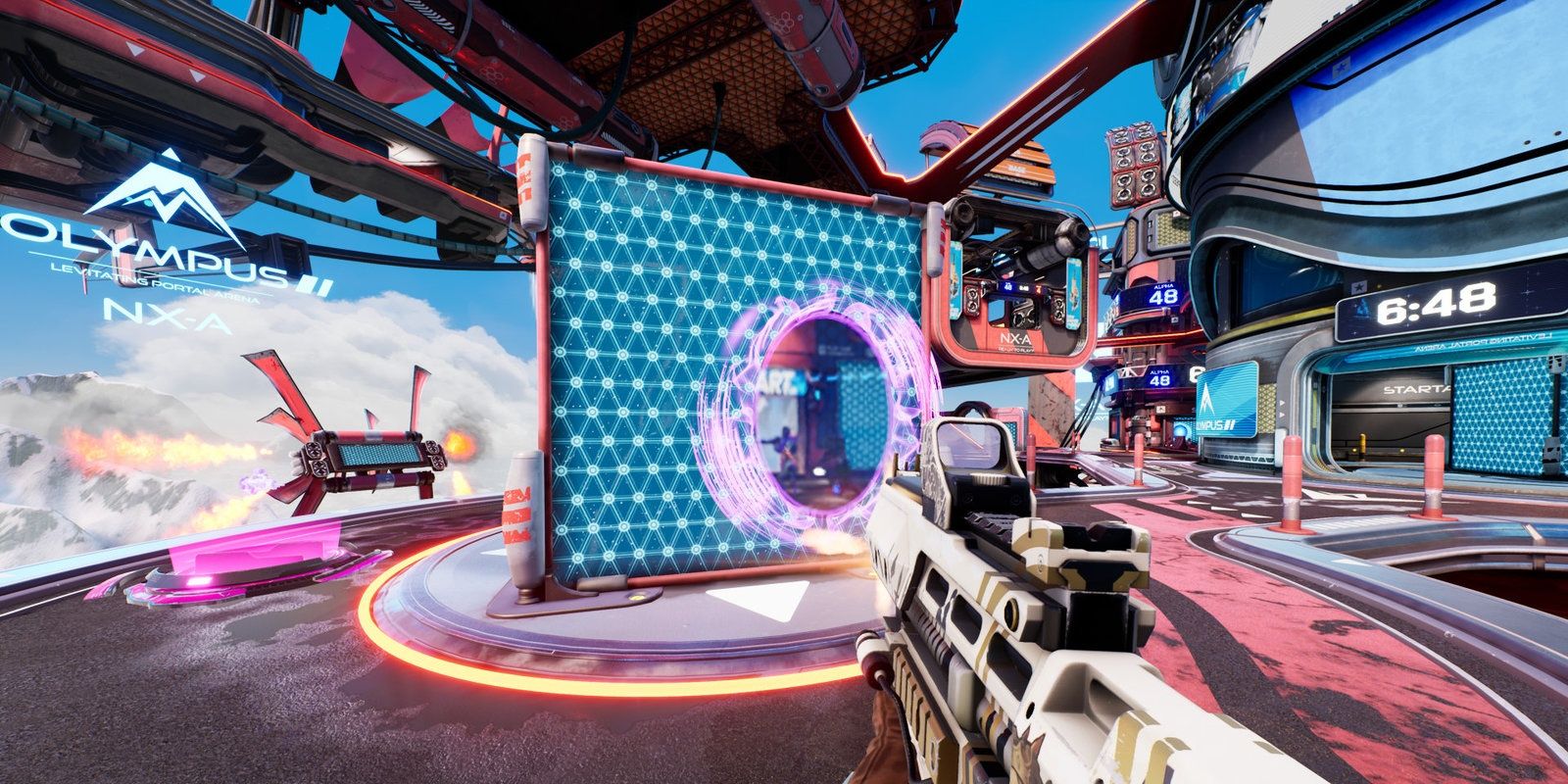 splitgate player shooting portal into a cube 