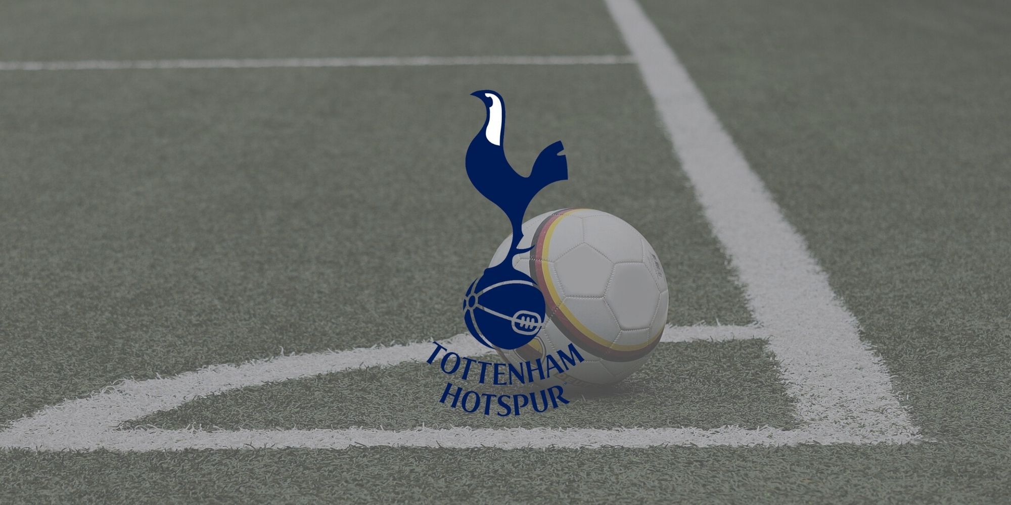 The official Tottenham Hotspurs club badge over an image of a football field.