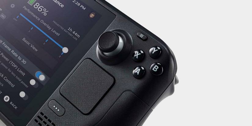 An image of the Steam Deck showing the right control buttons and analog stick.